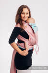 WRAP-TAI carrier Mini with hood/ jacquard twill (47% cotton, 37% linen, 16% silk) - LOVE HORMONES - PINK RIVER