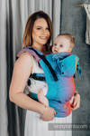 LennyGo Porte-bébé ergonomique, taille bébé, jacquard 100% coton, PEACOCK'S TAIL - SUNSET 