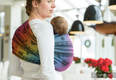 Żakardowa chusta kółkowa do noszenia dzieci, bawełna, ramię bez zakładek - TĘCZOWA KORONKA DARK - long 2.1m #babywearing