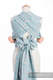 WRAP-TAI portabebé Mini con capucha/ jacquard sarga/60% algodón, 28% lino, 12% seda tusor/ TWISTED LEAVES GRIS & TURQUESA #babywearing