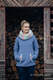 Fleece Pullover - Größe XL - blau mit Little Herringbone Impression (grad B) #babywearing