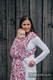 Żakardowa chusta do noszenia dzieci, bawełna - ZAKRĘCONE LIŚCIE KREM Z PURPURĄ - rozmiar M #babywearing