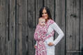 Żakardowa chusta do noszenia dzieci, bawełna - ZAKRĘCONE LIŚCIE KREM Z PURPURĄ - rozmiar XS #babywearing