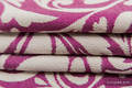 Fular, tejido jacquard (100% algodón) - TWISTED LEAVES CREAM & MORADO - talla XS #babywearing