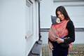 Żakardowa chusta do noszenia dzieci, 60% bawełna, 40% bambus - Paw Indyjski - Koral z Kawą - rozmiar S #babywearing