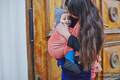 Żakardowa chusta do noszenia dzieci, 60% bawełna, 40% bambus - Paw Indyjski - Koral z Kawą - rozmiar S #babywearing