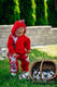 Bear Romper - size 92 - red with Little Herringbone Elegance (grade B) #babywearing