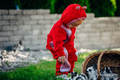 Fleece Babyanzug - Größe 86 - rot mit Little Herringbone Elegance (grad B) #babywearing