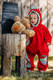 Fleece Babyanzug - Größe 86 - rot mit Little Herringbone Impression #babywearing