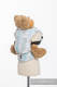 Nosidełko dla lalek z tkaniny chustowej - MALOWANE PIÓRA BIEL Z TURKUSEM (drugi gatunek) #babywearing