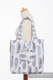 Torba na ramię z materiału chustowego, (100% bawełna) - MALOWANE PIÓRA BIEL Z GRANATEM - uniwersalny rozmiar 37cmx37cm #babywearing