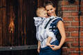 Ergonomic Carrier, Baby Size, jacquard weave 100% cotton - PAINTED FEATHERS WHITE & NAVY BLUE - Second Generation #babywearing