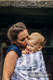 Fular, tejido jacquard (100% algodón) - PAINTED FEATHERS BLANCO & AZUL MARINO - talla S #babywearing