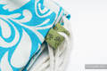 Mochila portaobjetos hecha de tejido de fular (100% algodón) - TWISTED LEAVES CREAM & TURQUESA - talla estándar 32cmx43cm #babywearing