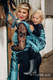 Fular, tejido jacquard (100% algodón) - GALLOP NEGRO & TURQUESA - talla M #babywearing