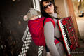 Żakardowa chusta do noszenia dzieci, bawełna - Koty Purpurowy z Czerwienią - rozmiar M #babywearing