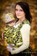 Żakardowa chusta do noszenia dzieci, bawełna - Zakręcone Liście Czarny z Żółtym - rozmiar M #babywearing