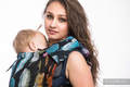 Drool Pads & Reach Straps Set, (60% cotton, 40% polyester) - PAINTED FEATHERS RAINBOW DARK #babywearing