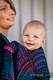 Żakardowa chusta do noszenia dzieci, 60% bawełna, 28% wełna merino, 8% jedwab, 4% kaszmir - PAWI OGON - CZARNY OPAL - rozmiar M #babywearing