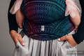 Mochila ergonómica, talla bebé, jacquard (60% algodón, 28% lana merino, 8% seda, 4% cachemira) - PEACOCK'S TAIL - BLACK OPAL - Segunda generación #babywearing