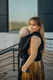 Baby Wrap, Jacquard Weave (59% cotton, 41% merino wool) - PEACOCK'S TAIL - PITCH BLACK - size S #babywearing