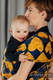 Żakardowa chusta do noszenia dzieci, bawełna - LOVKA MUSZTARDA Z GRANATEM - rozmiar XS #babywearing