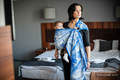 Żakardowa chusta kółkowa do noszenia dzieci, bawełna - Galeony Niebieski z Bielą - long 2.1m #babywearing