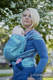 Baby Wrap, Jacquard Weave (100% cotton) - Feathers Turquoise & Purple - size XS #babywearing