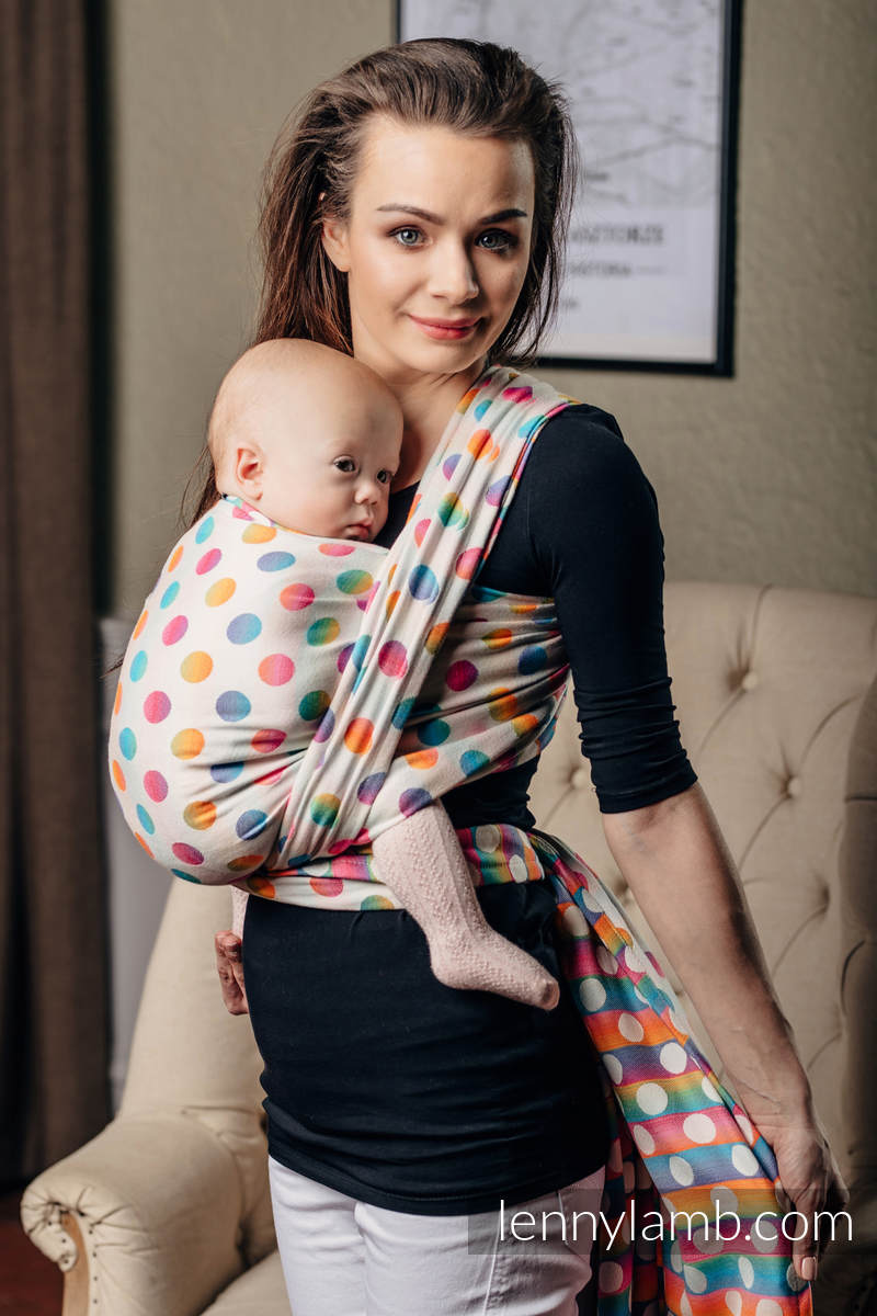 Baby Wrap, Jacquard Weave (100% cotton) - POLKA DOTS RAINBOW - size XL