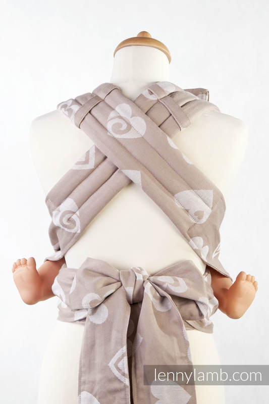 MEI-TAI carrier Mini, jacquard weave - 84% cotton 16% linen - with hood, HEARTS BEIGE & CREAM #babywearing