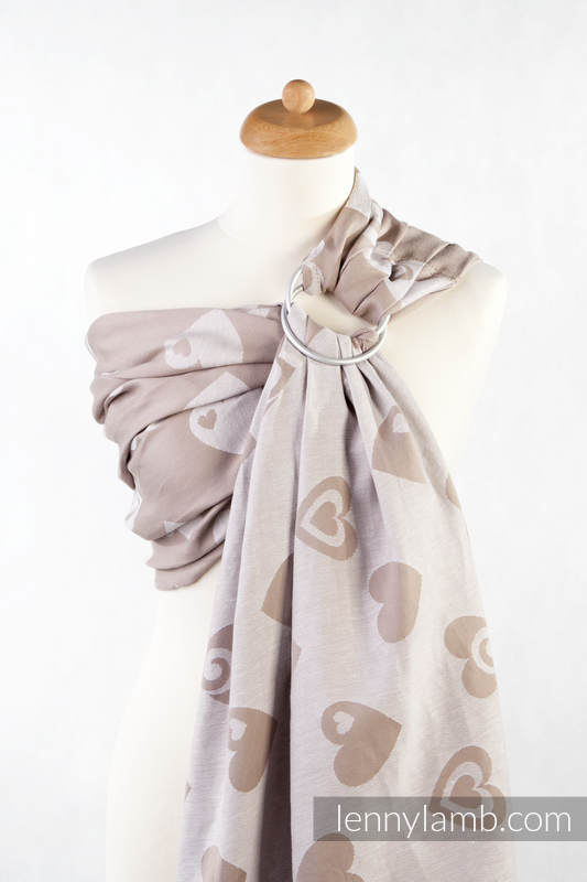 Ringsling, Jacquard Weave, with gathered shoulder(84% cotton 16% linen) - HEARTS BEIGE & CREAM - long 2.1m #babywearing