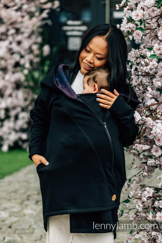 Asymmetrischer Pullover - Schwarz mit Wild Wine - Bouquet - Größe XXS #babywearing