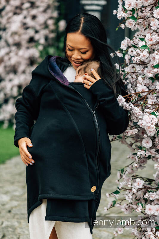 Asymmetrischer Pullover - Schwarz mit Wild Wine - Bouquet - Größe 3XL #babywearing