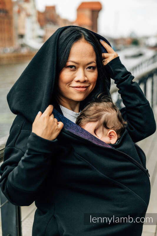 Asymmetrical Hoodie - Black with Wild Wine - Bouquet - size S #babywearing