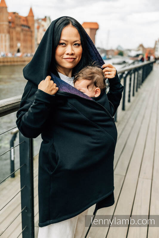 Asymmetrical Hoodie - Black with Wild Wine - Bouquet - size M #babywearing