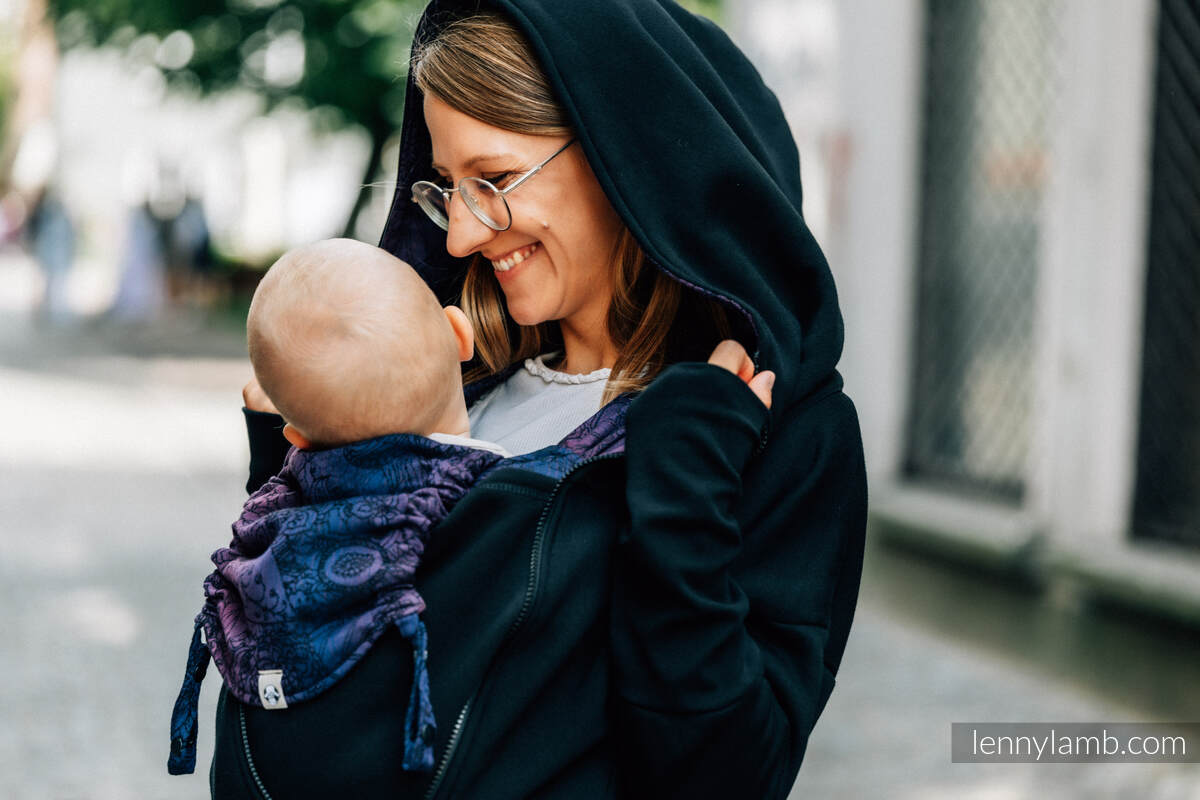 Chaqueta asimétrica con capucha - Negro con Wild Wine - Bouquet - talla S #babywearing