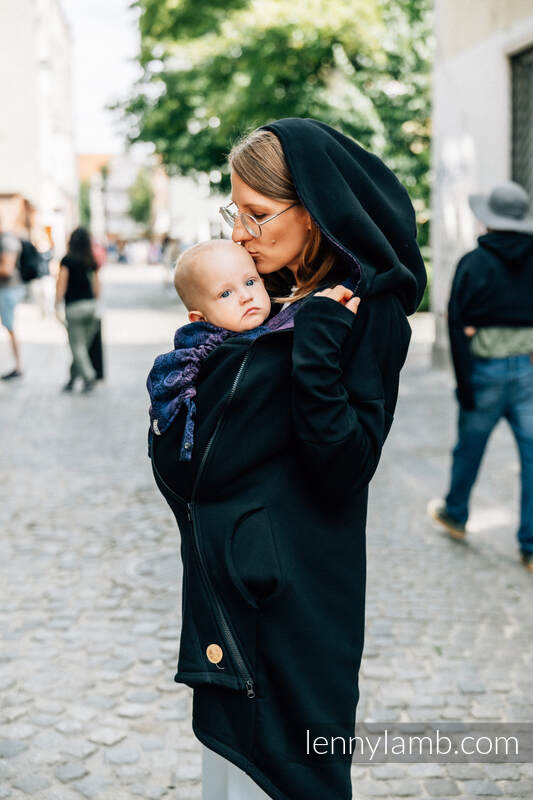 Asymmetrical Hoodie - Black with Wild Wine - Bouquet - size S #babywearing