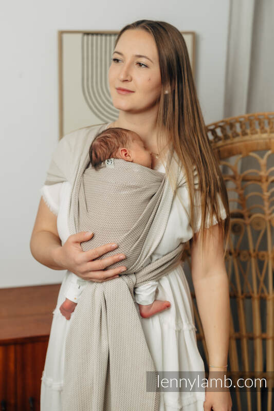 Fasce portabebè per neonati con basso peso alla nascita, tessitura spina di pesce (100% cotone) - ALMOND - taglia M #babywearing