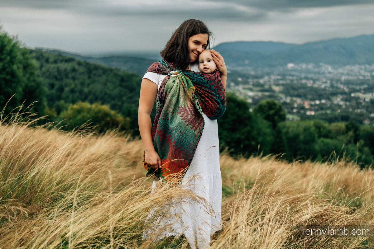 Żakardowa chusta kółkowa do noszenia dzieci, (100% bawełna), ramię bez zakładek - RAINFOREST - DIVERSE - standard 1.8m #babywearing