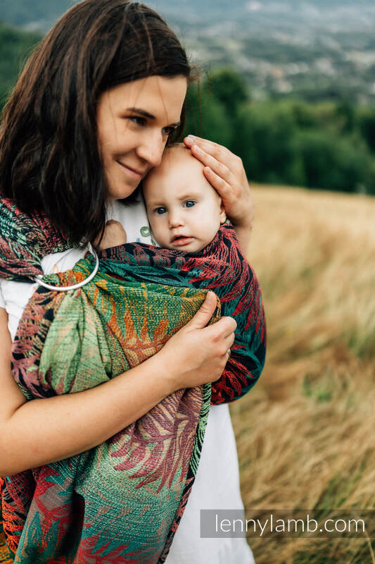 Żakardowa chusta kółkowa do noszenia dzieci, (100% bawełna), ramię bez zakładek - RAINFOREST - DIVERSE - standard 1.8m #babywearing