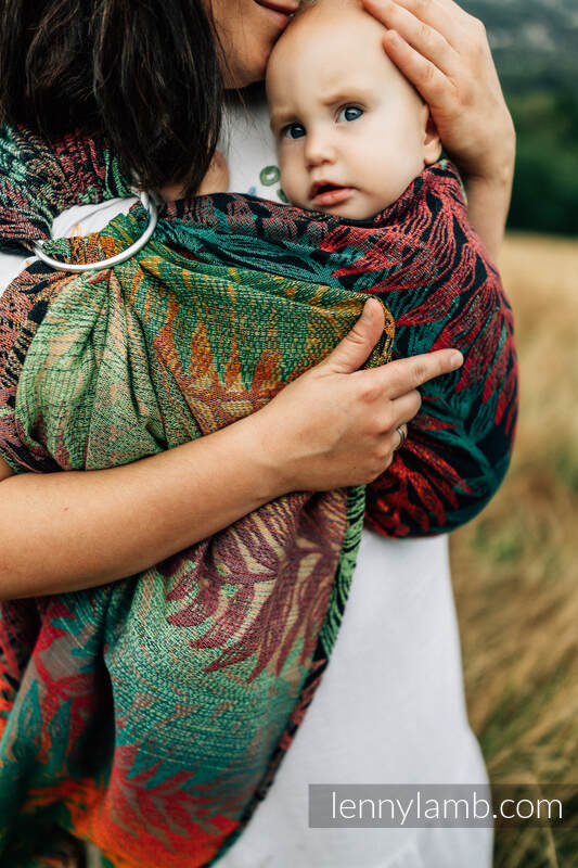 Żakardowa chusta kółkowa do noszenia dzieci, (100% bawełna), ramię bez zakładek - RAINFOREST - DIVERSE - standard 1.8m #babywearing