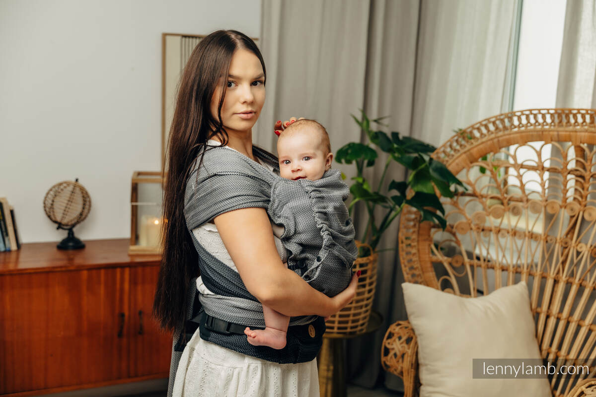 LennyHybrid Half Buckle Carrier, Standard Size, herringbone weave 100% cotton - LITTLE HERRINGBONE OMBRE GREY #babywearing