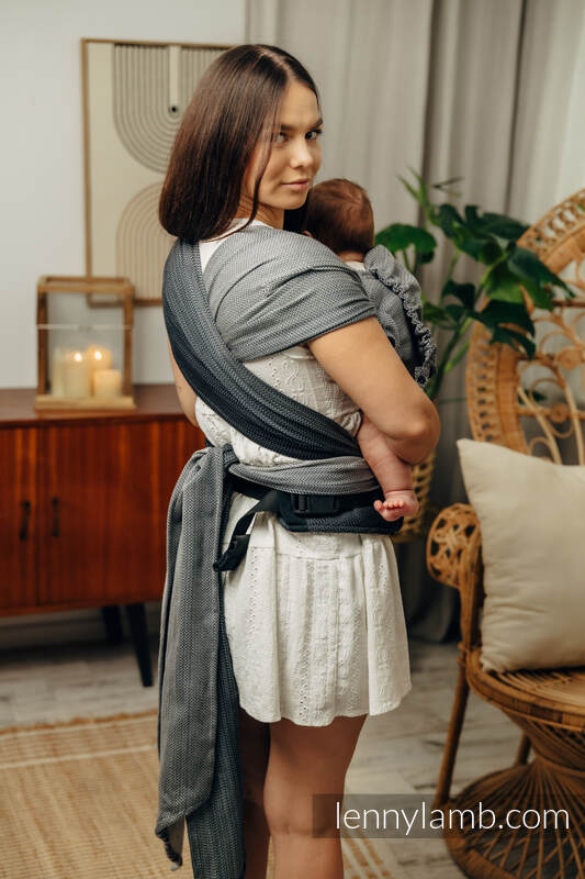 LennyHybrid Half Buckle Tragehilfe, Größe Standard, Fischgrätmuster, 100% Baumwolle - LITTLE HERRINGBONE OMBRE GREY (grad B) #babywearing