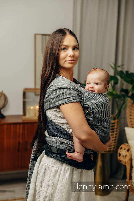 Nosidełko  LennyHybrid Half Buckle, splot jodełkowy, 100% bawełna , rozmiar standard - MAŁA JODEŁKA OMBRE SZARY (drugi gatunek) #babywearing