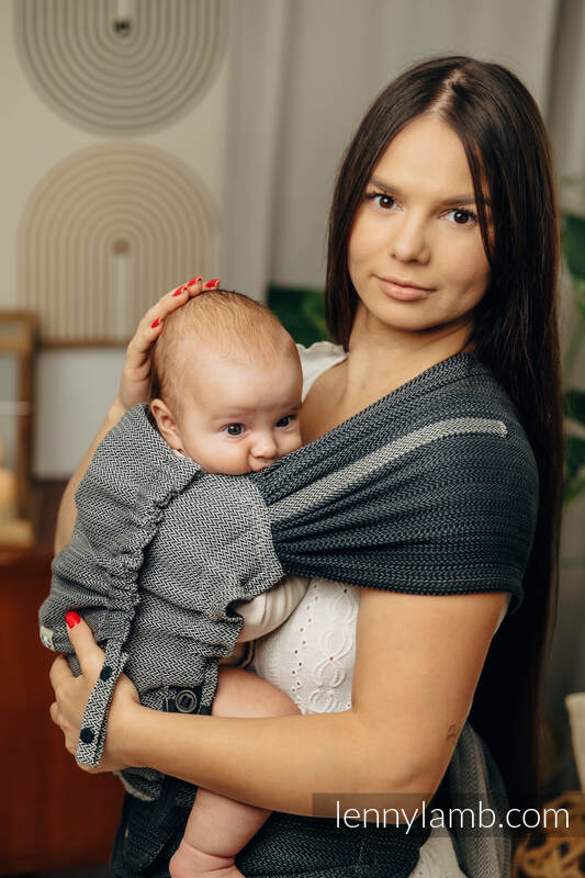 LennyHybrid Half Buckle Carrier, Standard Size, herringbone weave 100% cotton - LITTLE HERRINGBONE OMBRE GREY #babywearing