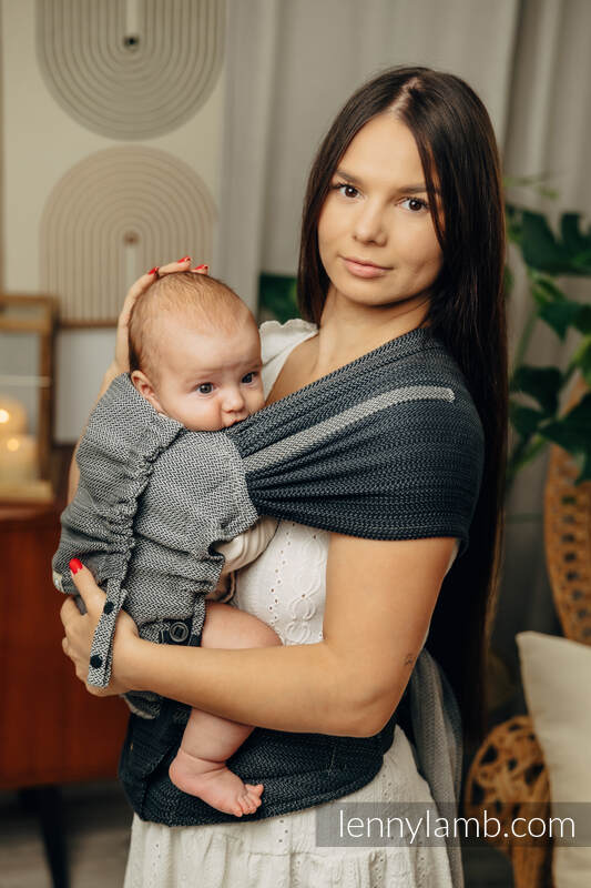 Nosidełko  LennyHybrid Half Buckle, splot jodełkowy, 100% bawełna , rozmiar standard - MAŁA JODEŁKA OMBRE SZARY (drugi gatunek) #babywearing