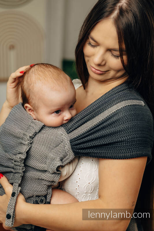 LennyHybrid Half Buckle Tragehilfe, Größe Standard, Fischgrätmuster, 100% Baumwolle - LITTLE HERRINGBONE OMBRE GREY (grad B) #babywearing