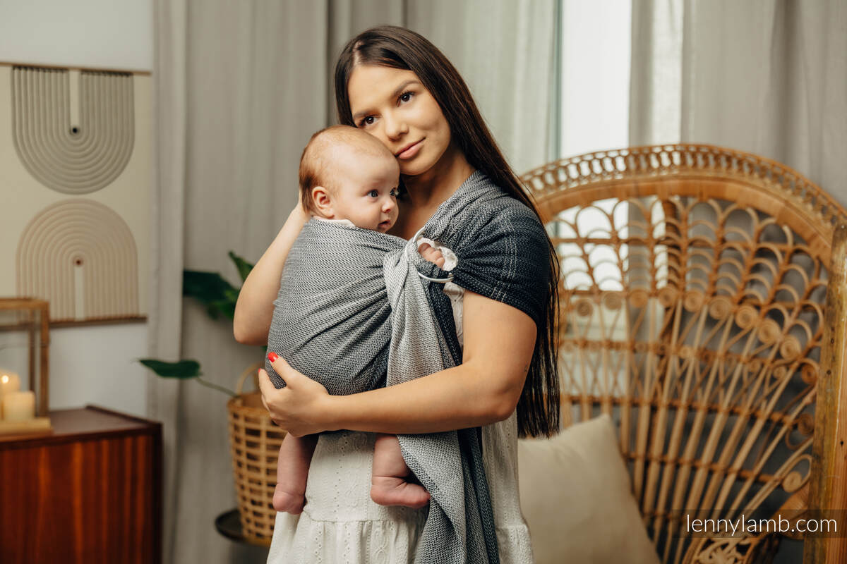 Bandolera de anillas, tejido Jacquard (100% algodón) - con plegado simple - LITTLE HERRINGBONE OMBRE GREY - standard 1.8m (grado B) #babywearing