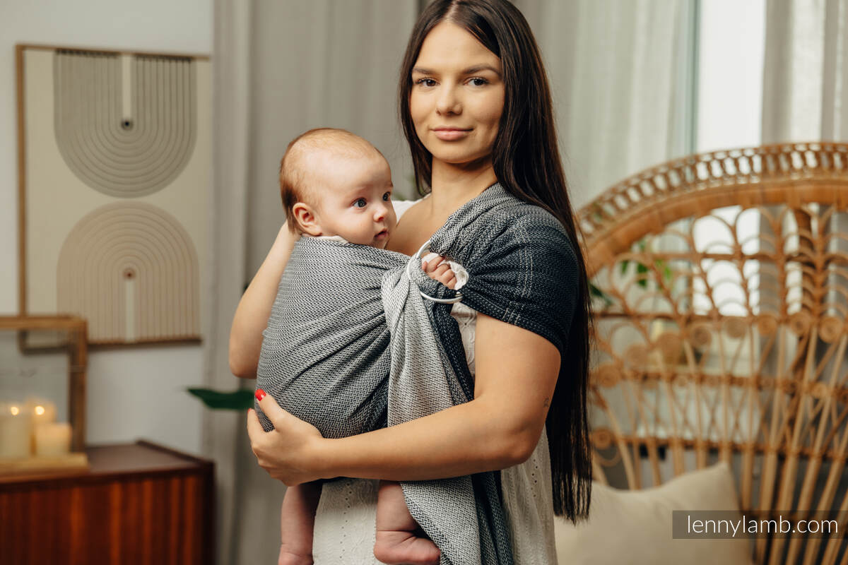 Bandolera de anillas, tejido Jacquard (100% algodón) - con plegado simple - LITTLE HERRINGBONE OMBRE GREY - standard 1.8m (grado B) #babywearing