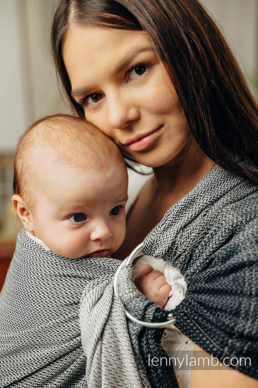 Bandolera de anillas, tejido Jacquard (100% algodón) - con plegado simple - LITTLE HERRINGBONE OMBRE GREY - standard 1.8m (grado B) #babywearing